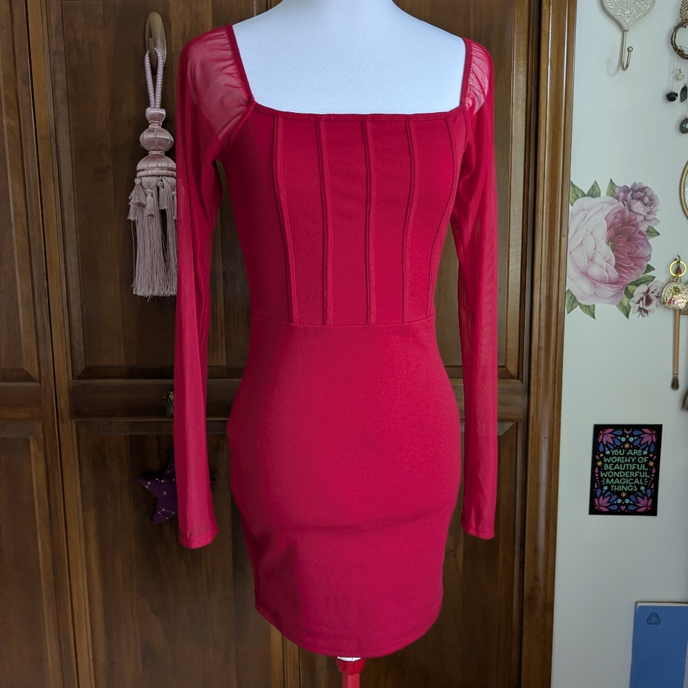 Rue21 Vibrant Red Long Sleeve Dress